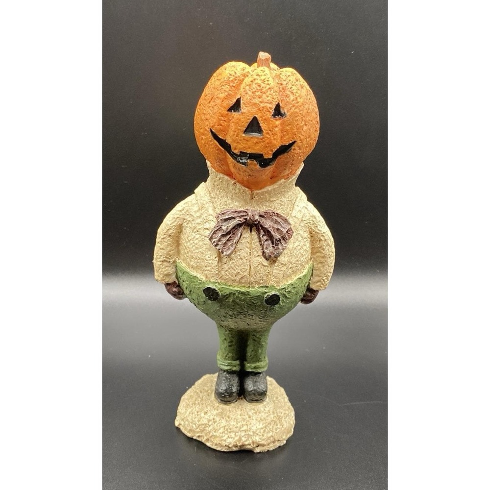 Vintage 80s 90s Halloween Pumpkin Head Man with Bow Tie Folk Primitive
